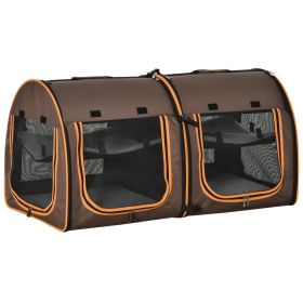 PawHut Portable Cat Cage 39 Twin Compartment Show House with Soft Cushions Storage Bag Brown